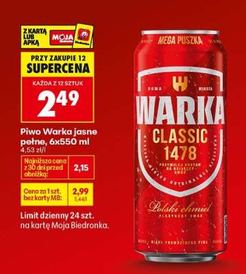 Piwo Warka jasne pełne, 6x550 ml