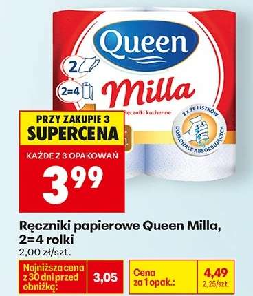 Ręczniki papierowe Queen Milla, 2=4 rolki