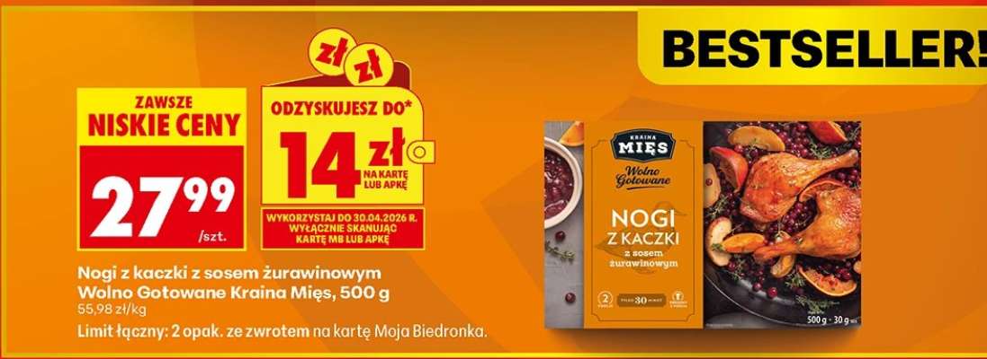 Nogi z kaczki z sosem żurawinowym Wolno Gotowane Kraina Mięs , 500 g