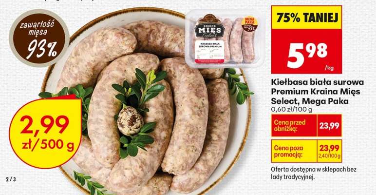 Kiełbasa biała surowa premium Kraina Mięs Select Mega Paka
