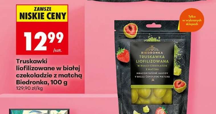 Truskawki liofilizowane w białej czekoladzie z matchą Biedronka, 100 g