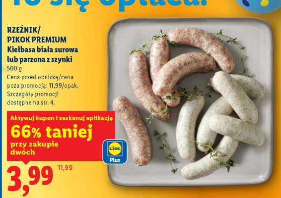 RZEŹNIK/PIKOK PREMIUM Kielbasa biała surowa lub parzona z szynki