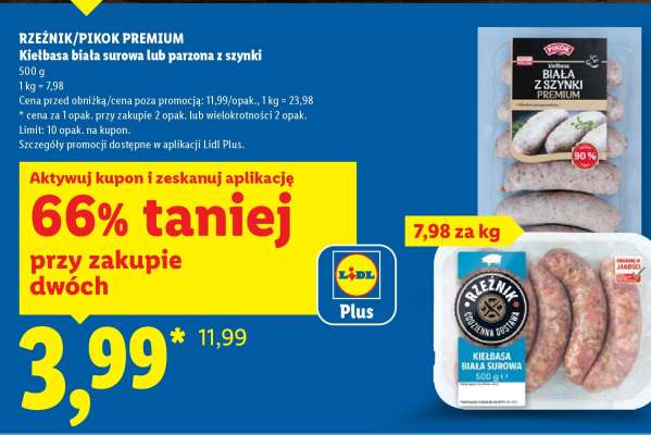 RZEŹNIK/PIKOK PREMIUM Kielbasa biała surowa lub parzona z szynki