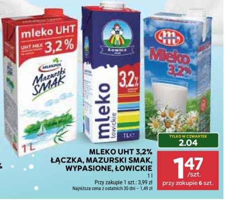MLEKO UHT 3,2% ŁĄCZKA, MAZURSKI SMAK, WYPASIONE, ŁOWICKIE
