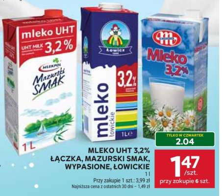 MLEKO UHT 3,2% ŁĄCZKA, MAZURSKI SMAK, WYPASIONE, ŁOWICKIE