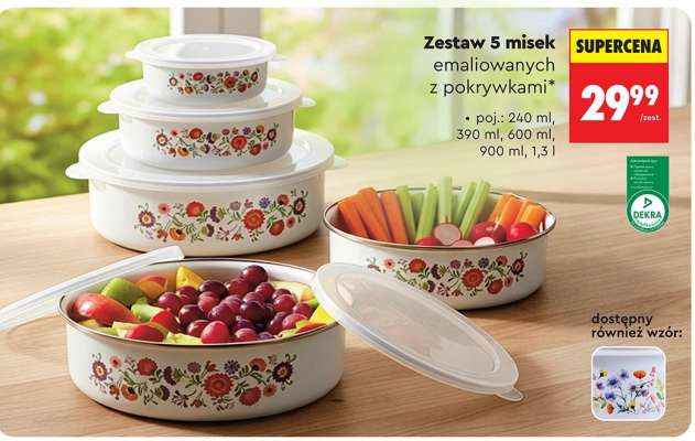 Zestaw 5 misek emaliowanych z pokrywkami