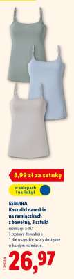 ESMARA Koszulki damskie na ramiączkach z bawełną, 3 sztuki