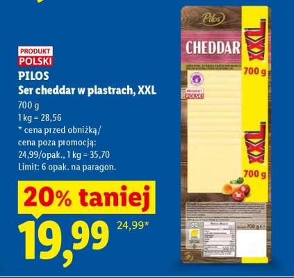 PILOS Ser cheddar w plastrach, XXL