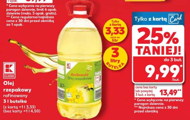 Olej rzepakowy rafinowany 3 l butelka