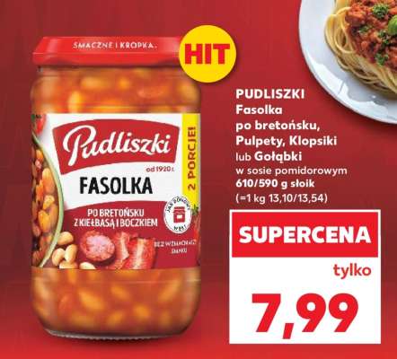 PUDLISZKI Fasolka po bretońsku, Pulpety, Klopsiki lub Gołąbki w sosie pomidorowym 610/590 g słoik
