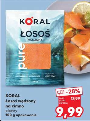 KORAL Łosoś wędzony na zimno plastry 100 g opakowanie