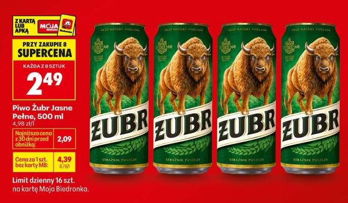 Piwo Żubr Jasne Pełne, 500 ml