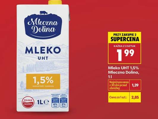 Mleko UHT 1,5% Mleczna Dolina, 1 l