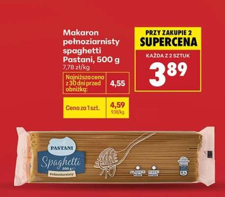 Makaron pełnoziarnisty spaghetti Pastani , 500 g