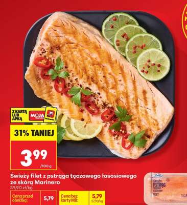 Świeży filet z pstrąga tęczowego łososiowego ze skórą Marinero