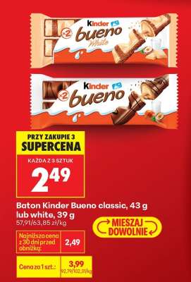 Baton Kinder Bueno classic, 43 g lub white, 39 g