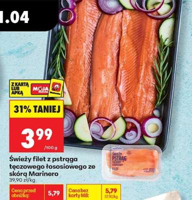 Świeży filet z pstrąga tęczowego łososiowego ze skórą Marinero