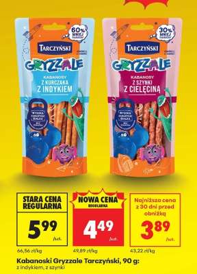 Kabanoski Gryzzale Tarczyński, 90 g: z indykiem, z szynki