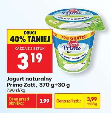 Jogurt naturalny Primo Zott, 370 g + 30 g