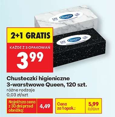 Chusteczki higieniczne 3 warstwowe Queen , 120 szt