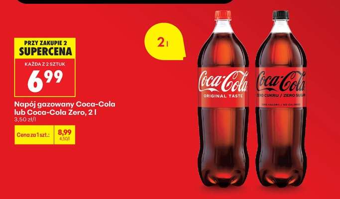 Napój gazowany Coca-Cola lub Coca-Cola Zero, 2 l