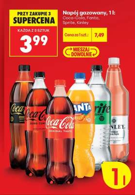 Napój gazowany, 1l: Coca-Cola, Fanta, Sprite, Kinley