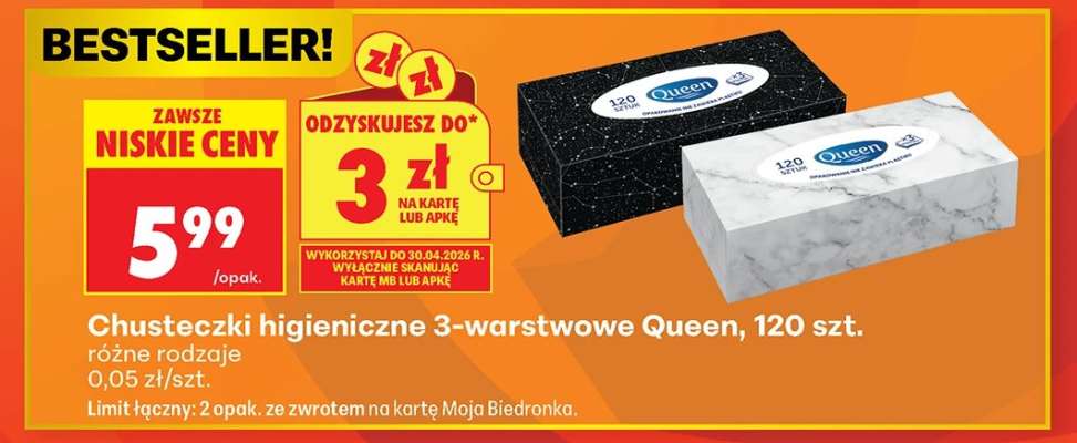 Chusteczki higieniczne 3 warstwowe Queen , 120 szt