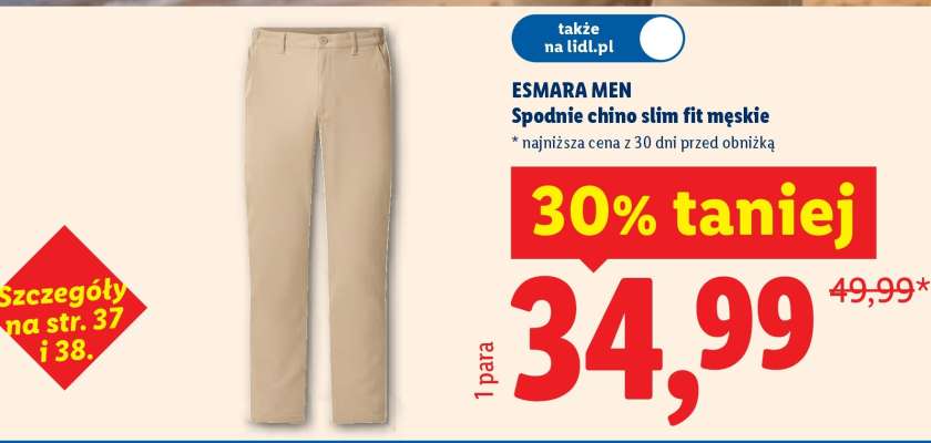 ESMARA MEN Spodnie chino slim fit męskie