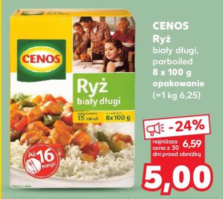CENOS Ryż biały długi, parboiled 8 x 100 g opakowanie