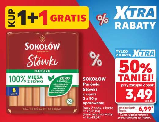 SOKOŁÓW Parówki Stówki z szynki 2 x 80 g opakowanie