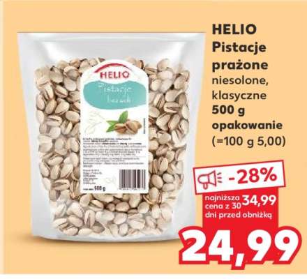 HELIO Pistacje prażone niesolone, klasyczne 500 g opakowanie