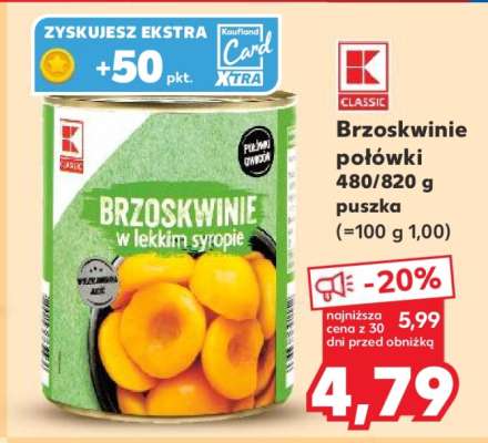 Brzoskwinie połówki 480/820 g puszka