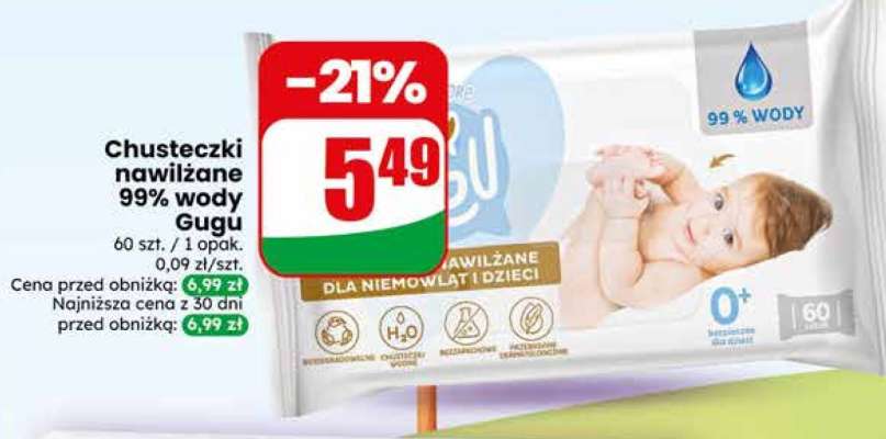 Chusteczki nawilżane 99% wody Gugu