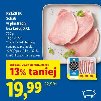Rzeźnik Schab w plastrach, bez kości, XXL
