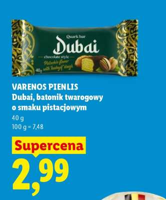 Dubai, batonik twarogowy o smaku pistacjowym