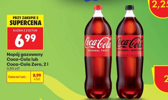 Napój gazowany Coca-Cola lub Coca-Cola Zero, 2 l