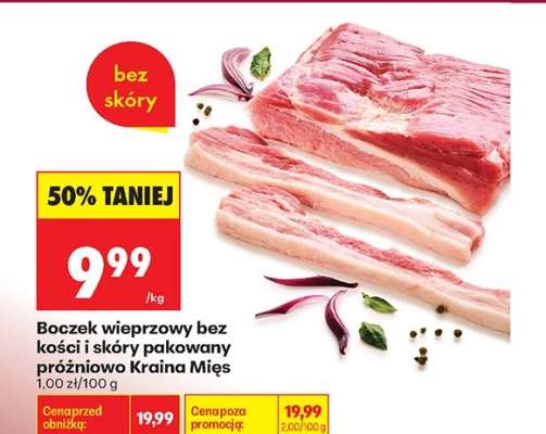 Boczek wieprzowy bez kości i skóry pakowany próżniowo Kraina Mięs