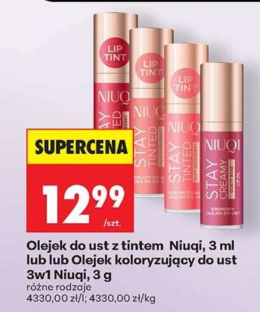 Olejek do ust z tintem Niuqi, 3 ml lub lub Olejek koloryzujący do ust 3w1 Niuqi, 3 g