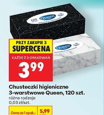 Chusteczki higieniczne 3 warstwowe Queen , 120 szt