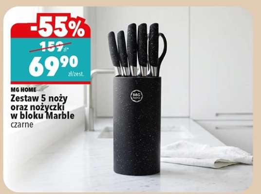 Zestaw 5 noży oraz nożyczki w bloku Marble