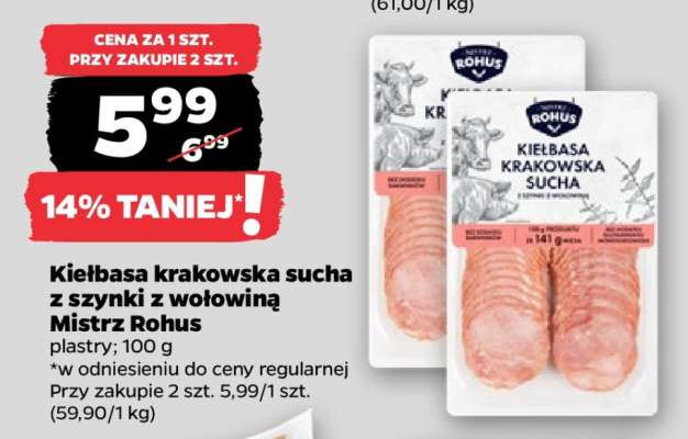 Kiełbasa krakowska sucha z szynki z wołowiną Mistrz Rohus