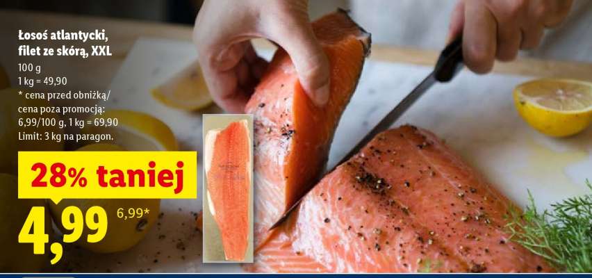 Łosoś atlantycki, filet ze skórą, XXL
