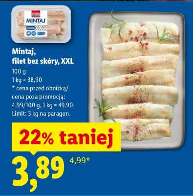 Mintaj, filet bez skóry, XXL