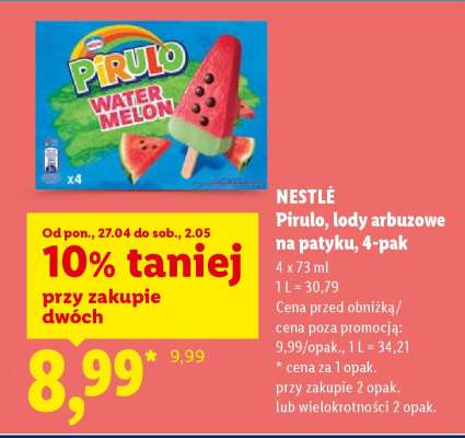NESTLÉ Pirulo, lody arbuzowe na patyku, 4-pak