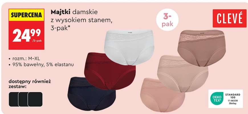 Majtki damskie z wysokiem stanem, 3-pak