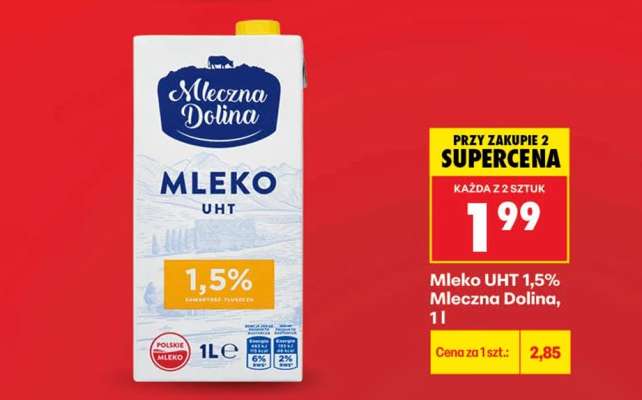 Mleko UHT 1,5% Mleczna Dolina, 1l