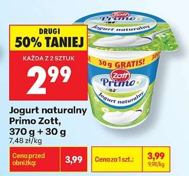Jogurt naturalny Primo Zott, 370 g + 30 g
