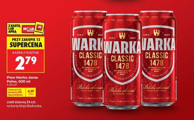 Piwo Warka Jasne Pełne , 500 ml