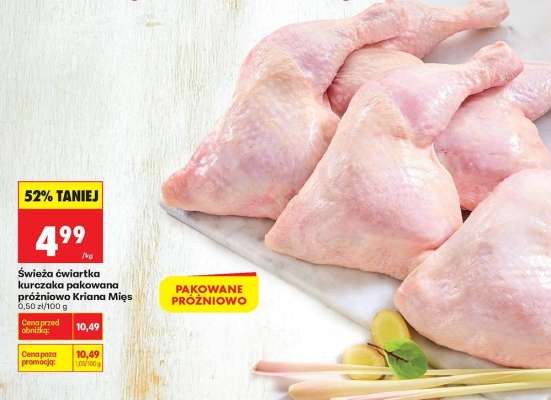Świeża ćwiartka kurczaka pakowana próżniowo Kraina Mięs