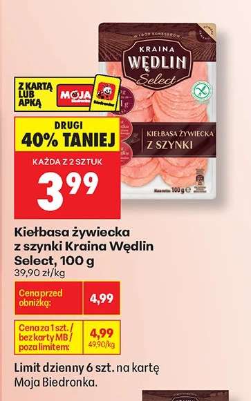 Kiełbasa żywiecka z szynki Kraina Wędlin Select , 100 g